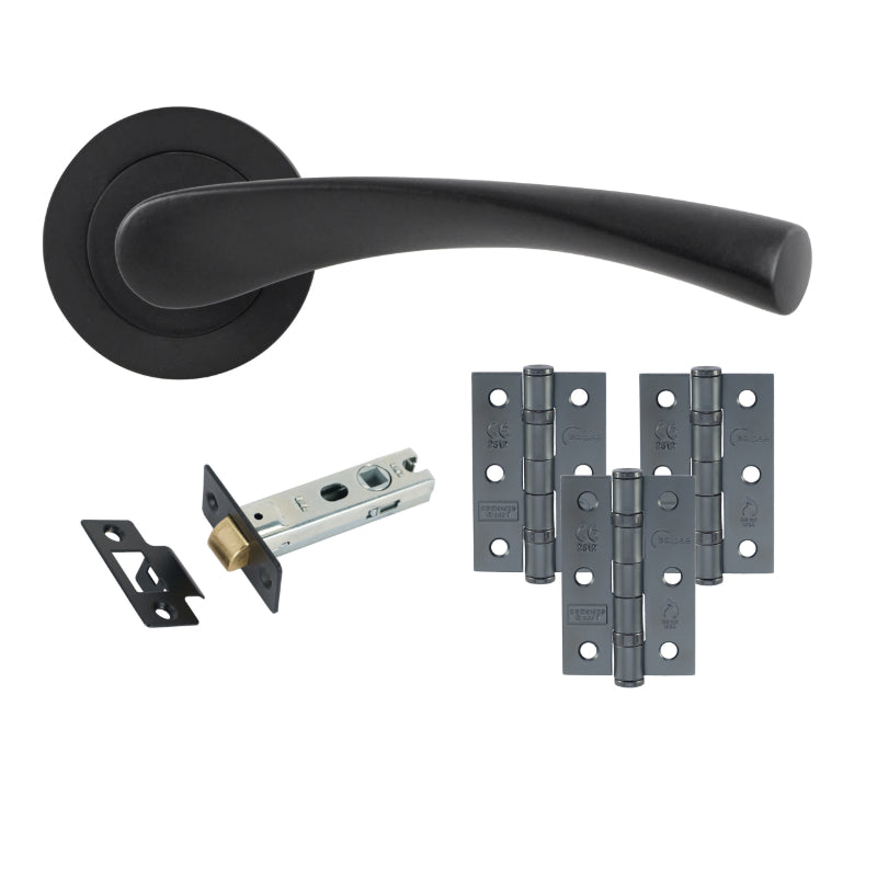 Frisco Monza (62111) BLK Lever on Rose Latch Pack (3 hinge)