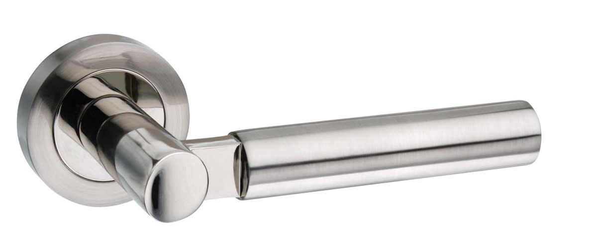 Mediterranean Palermo Lever on Round Rose - Satin Nickel/Polished Nickel