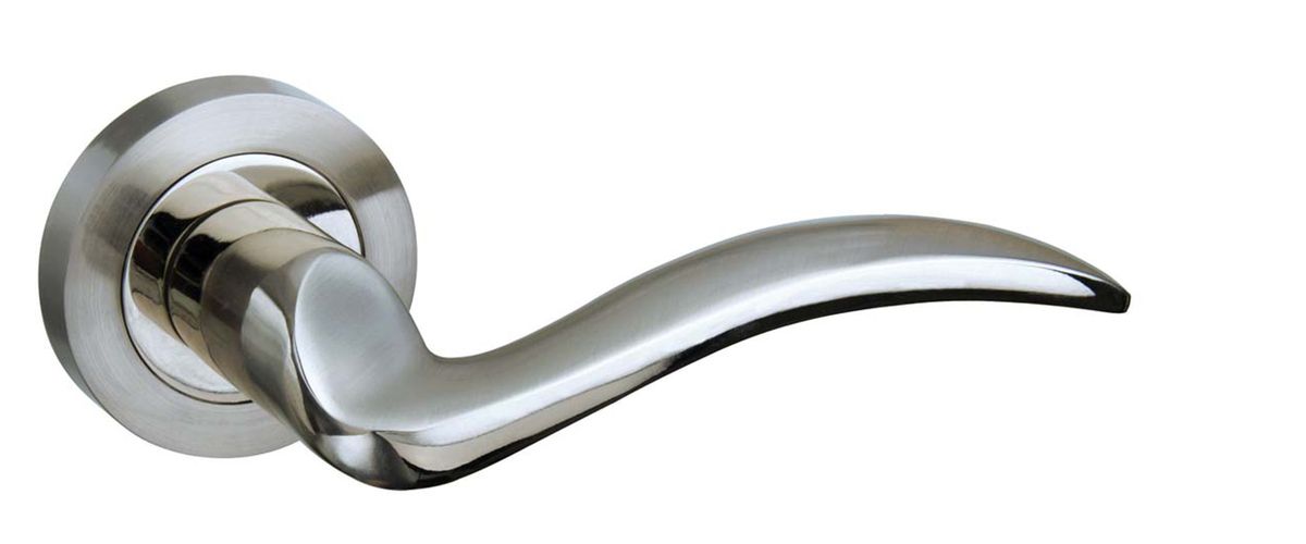 Mediterranean Valencia Lever on Round Rose - Satin Nickel/Polished Nickel