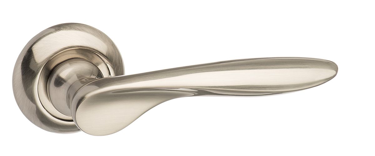 Mediterranean Malta Lever on Round "C" Rose - Satin Nickel