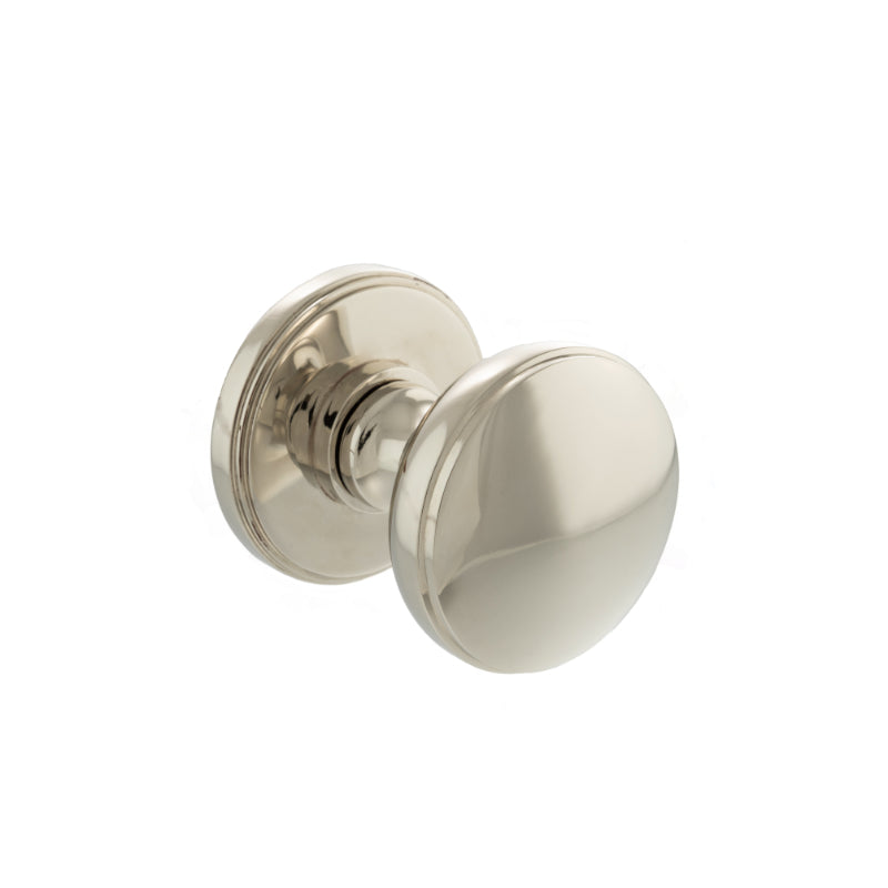 Atlantic Millhouse Brass Edison Solid Brass Domed Mortice Knob on Concealed Fix Rose - Polished Nickel