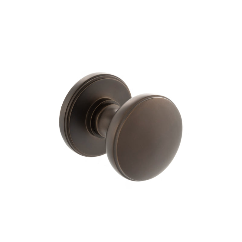 Atlantic Millhouse Brass Edison Solid Brass Domed Mortice Knob on Concealed Fix Rose - Urban Dark Bronze