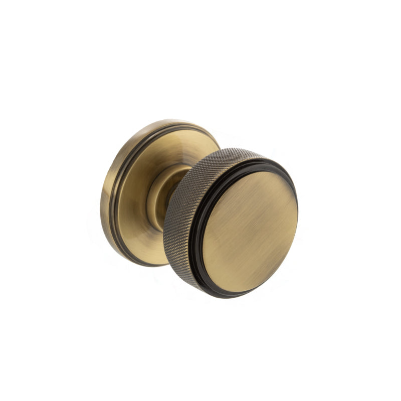 Atlantic Millhouse Brass Harrison Solid Brass Knurled Mortice Knob on Concealed Fix Rose - Antique Brass