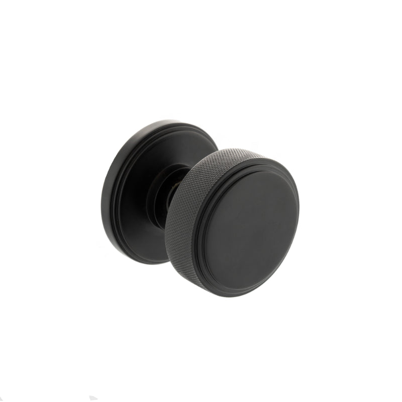 Atlantic Millhouse Brass Harrison Solid Brass Knurled Mortice Knob on Concealed Fix Rose - Matt Black