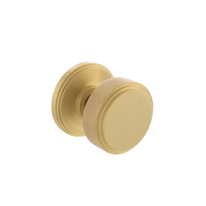 Atlantic Millhouse Brass Harrison Solid Brass Knurled Mortice Knob on Concealed Fix Rose - Satin Brass