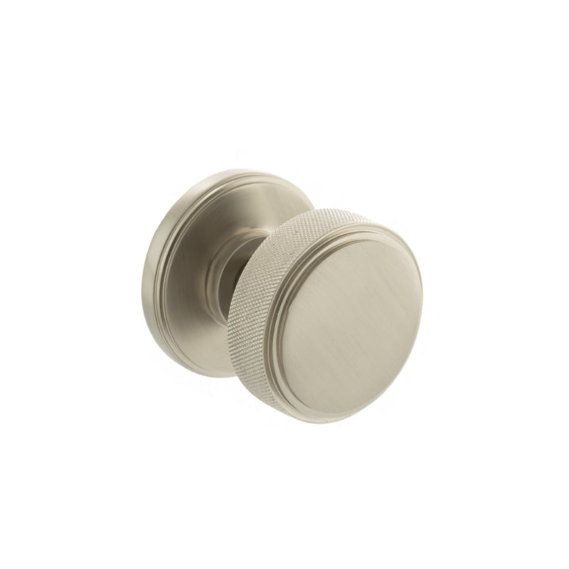 Atlantic Millhouse Brass Harrison Solid Brass Knurled Mortice Knob on Concealed Fix Rose - Satin Nickel