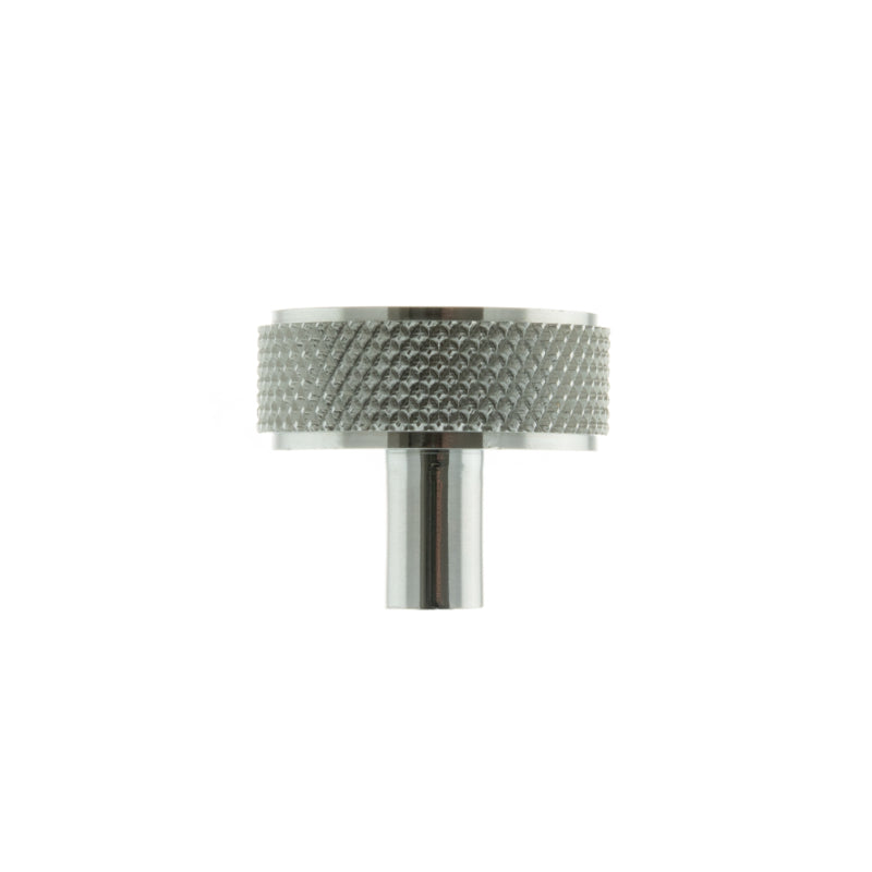 Atlantic Millhouse Brass Hargreaves Disc Knurled Cabinet Knob on Concealed Fix - Polished Chrome