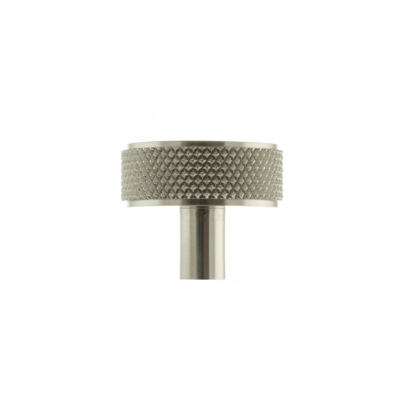 Atlantic Millhouse Brass Hargreaves Disc Knurled Cabinet Knob on Concealed Fix - Satin Nickel