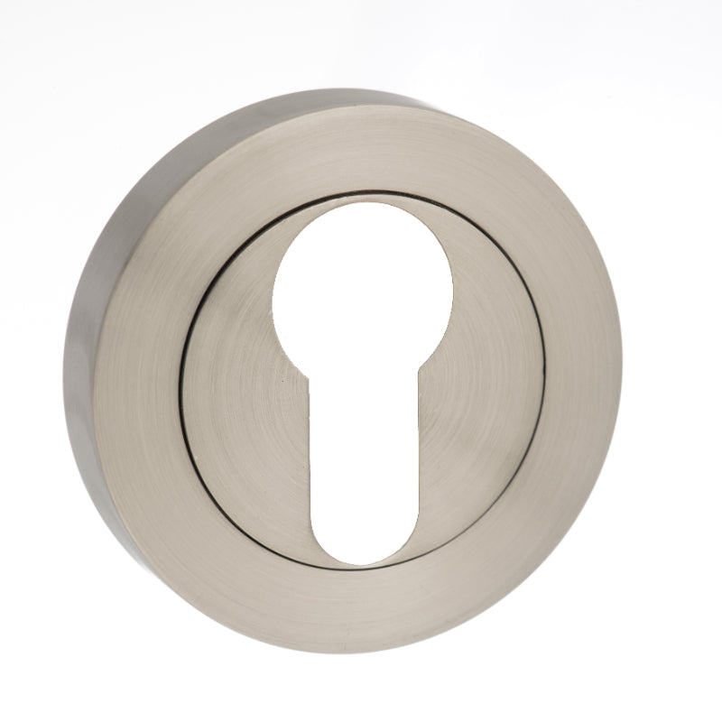 Atlantic Millhouse Brass Euro Escutcheon on Round Rose - Satin Nickel