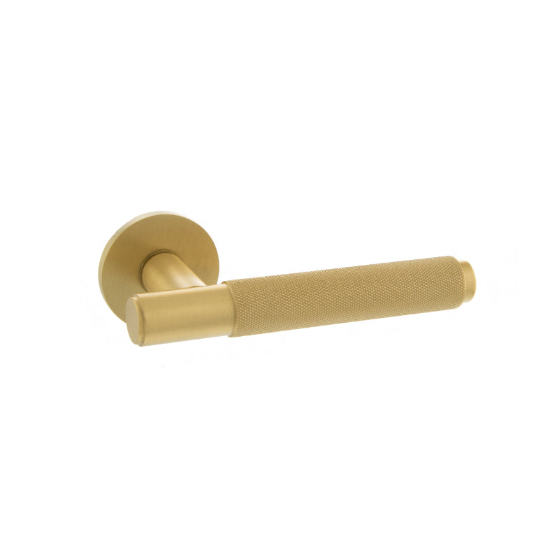 Atlantic Millhouse Brass Crompton Designer Lever on 5mm Slimline Round Rose - Satin Brass