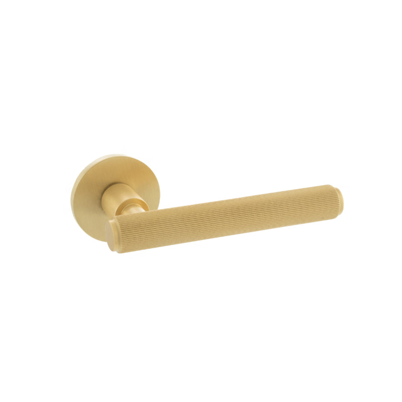 Atlantic Millhouse Brass Stephenson Designer Lever on 5mm Slimline Round Rose - Satin Brass