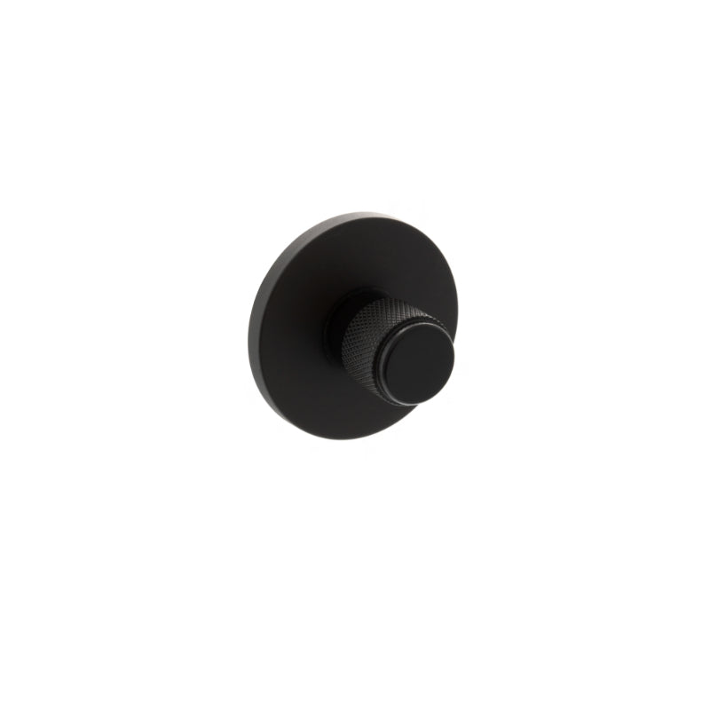 Atlantic Millhouse Brass Knurled WC Turn and Release on 5mm Slimline Round Rose - Matt Black
