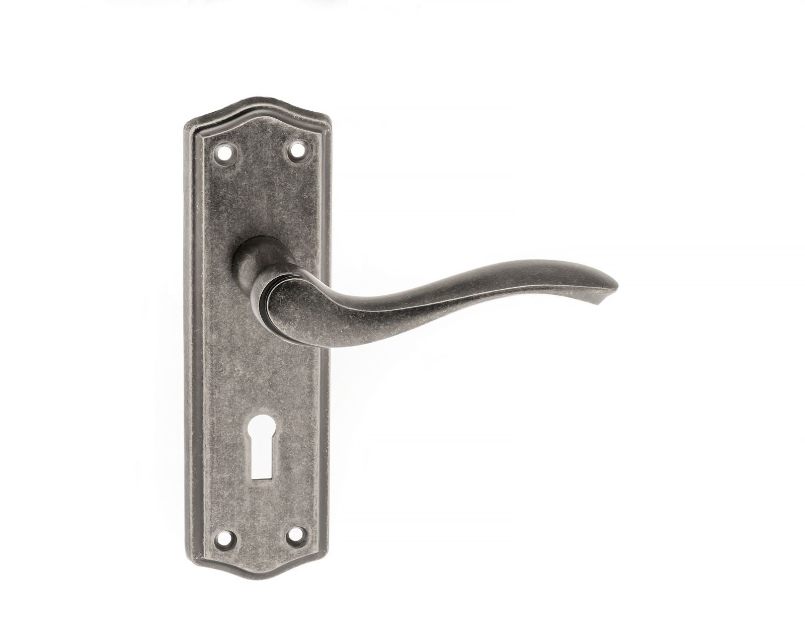 Old English Warwick Key Lever on Backplate - Distressed Silver