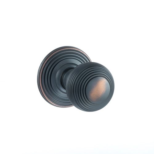 Old English Ripon Solid Brass Reeded Mortice Knob on Concealed Fix Rose - Antique Copper