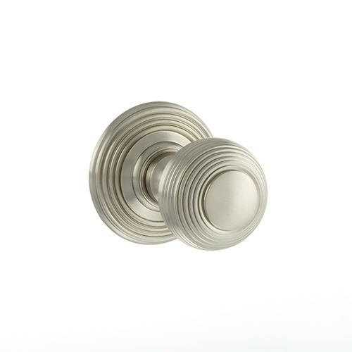 Old English Ripon Solid Brass Reeded Mortice Knob on Concealed Fix Rose - Satin Nickel