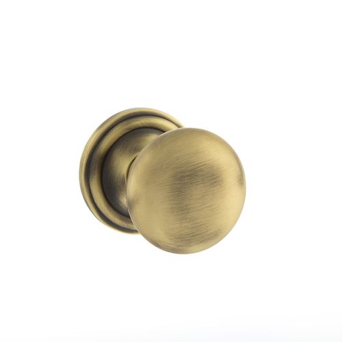 Old English Harrogate Solid Brass Mushroom Mortice Knob on Concealed Fix Rose - Matt Antique Brass
