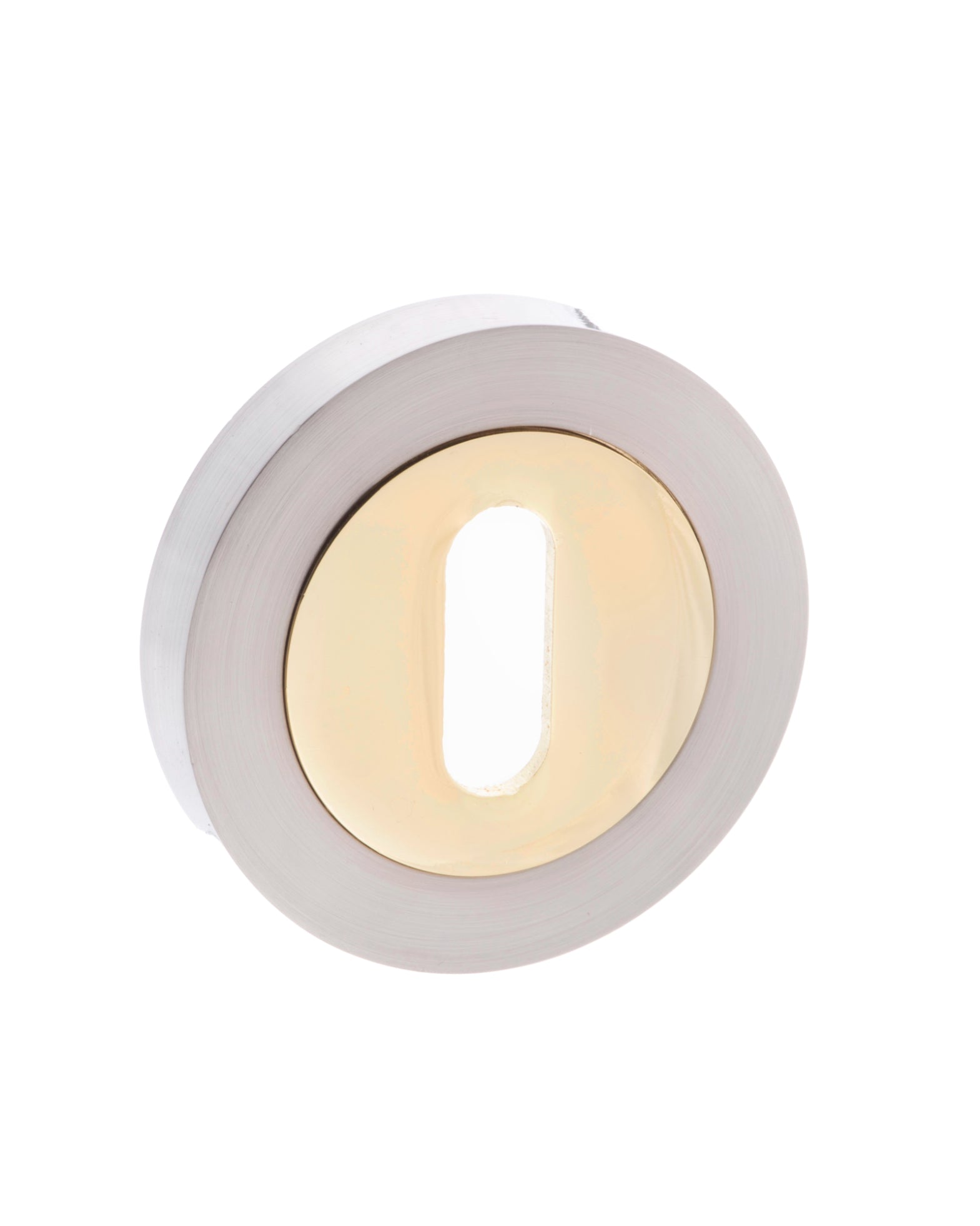 STATUS Key Escutcheon on Round Rose - Satin Nickel/Polished Brass