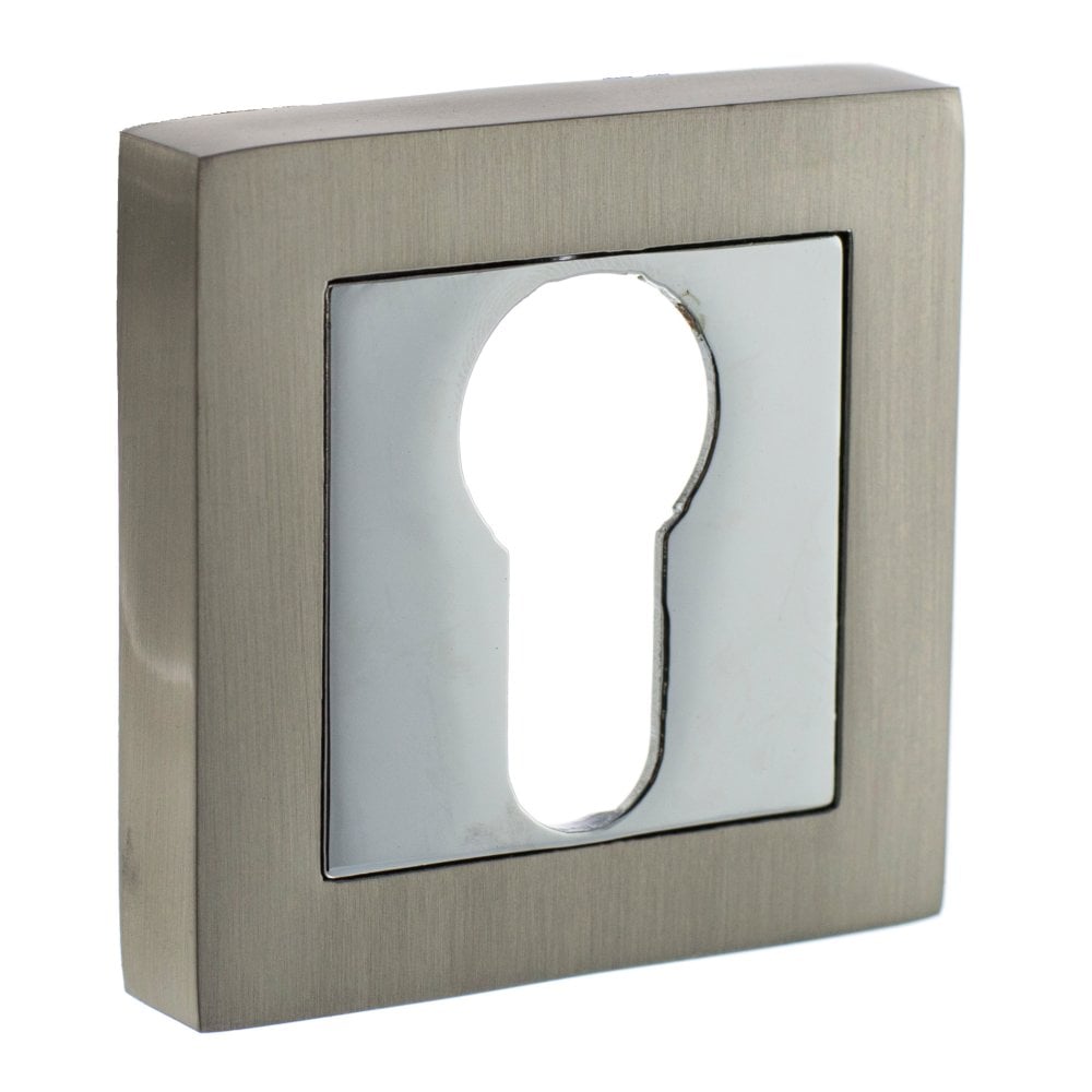 STATUS Euro Escutcheon on S4 Square Rose - Satin Nickel/Polished Chrome