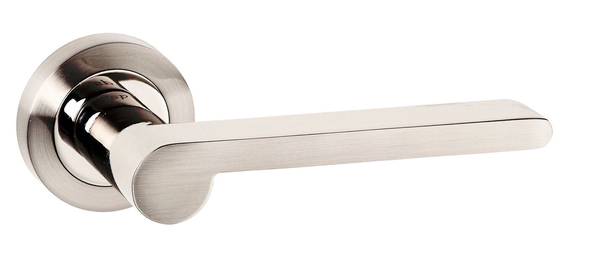 Senza Pari Darrio Designer Lever on Round Rose - Satin Nickel/Polished Nickel