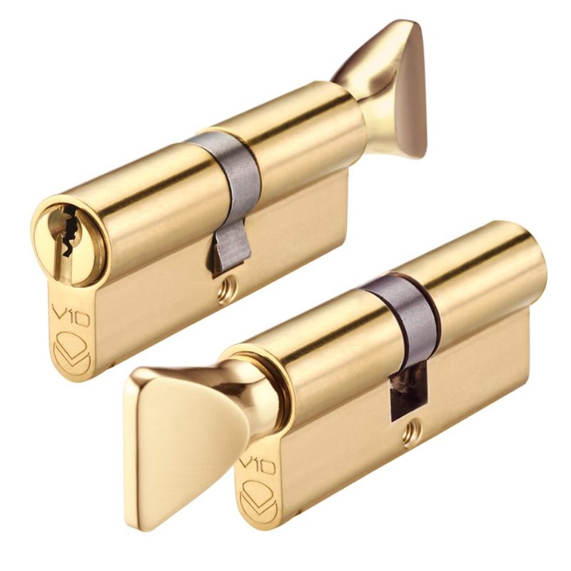 V10 Euro Cylinder and Turn 70mm KTD-Polished Brass