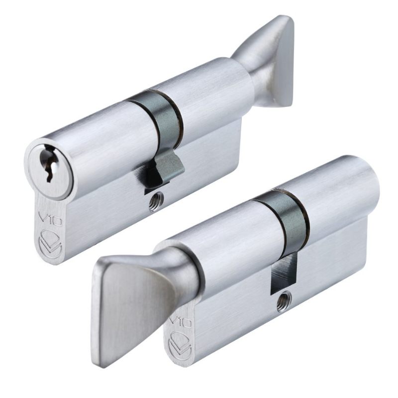 V10 Euro Cylinder and Turn 70mm KTD-Satin Chrome