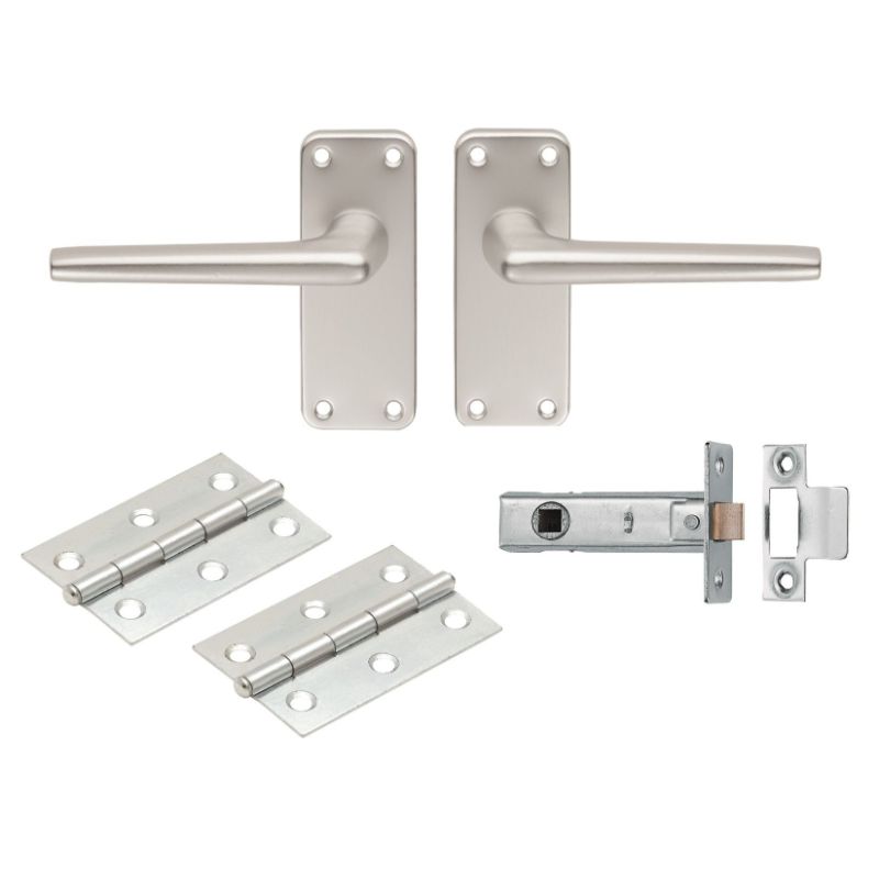 Carlisle Brass ALUMINIUM INTERNAL PACK - c/w HANDLES 2.5 NP TUBULAR LATCH & 1 PAIR 3 ZINC HINGES