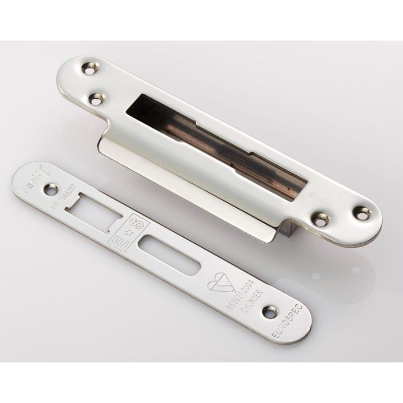 Carlisle Brass Easi T Forend Strikes & Fixing Pack To Suit BS Cylinder Sashlock-Bright Stainless Steel-Radius Forend