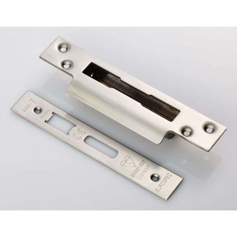Carlisle Brass Easi T Forend Strikes & Fixing Pack To Suit BS Cylinder Sashlock-Satin Stainless Steel-Square Forend