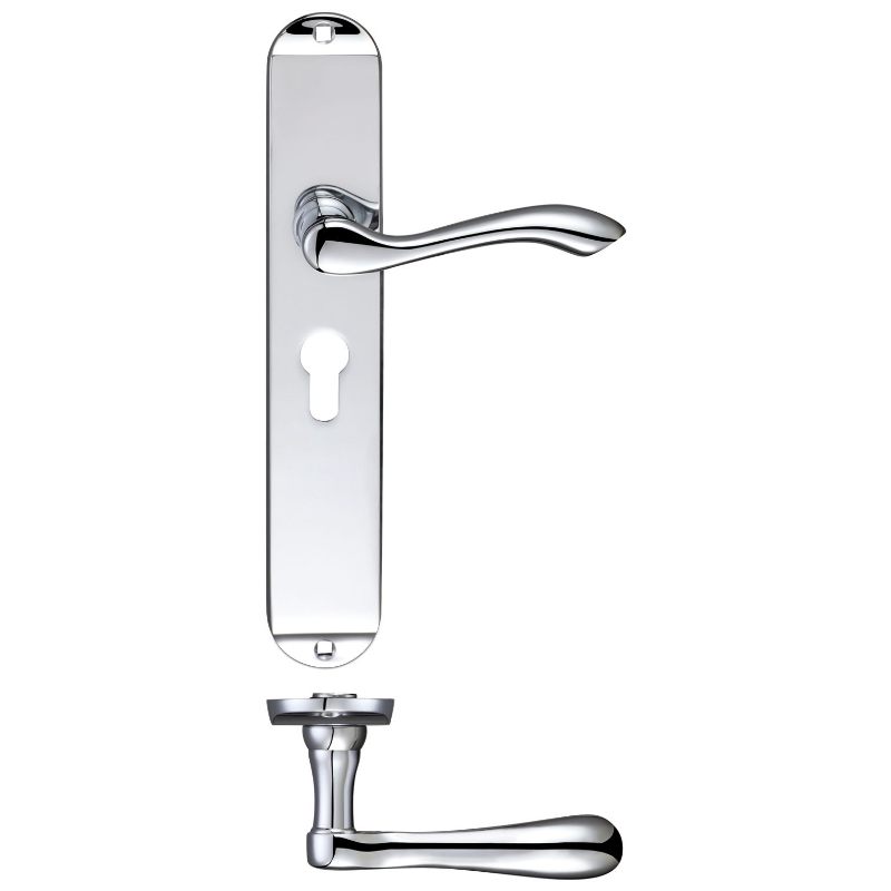 Arundel Lever Euro Lock (47.5mm c/c) Furniture - Long Plate 245 x 42mm-Polished Chrome