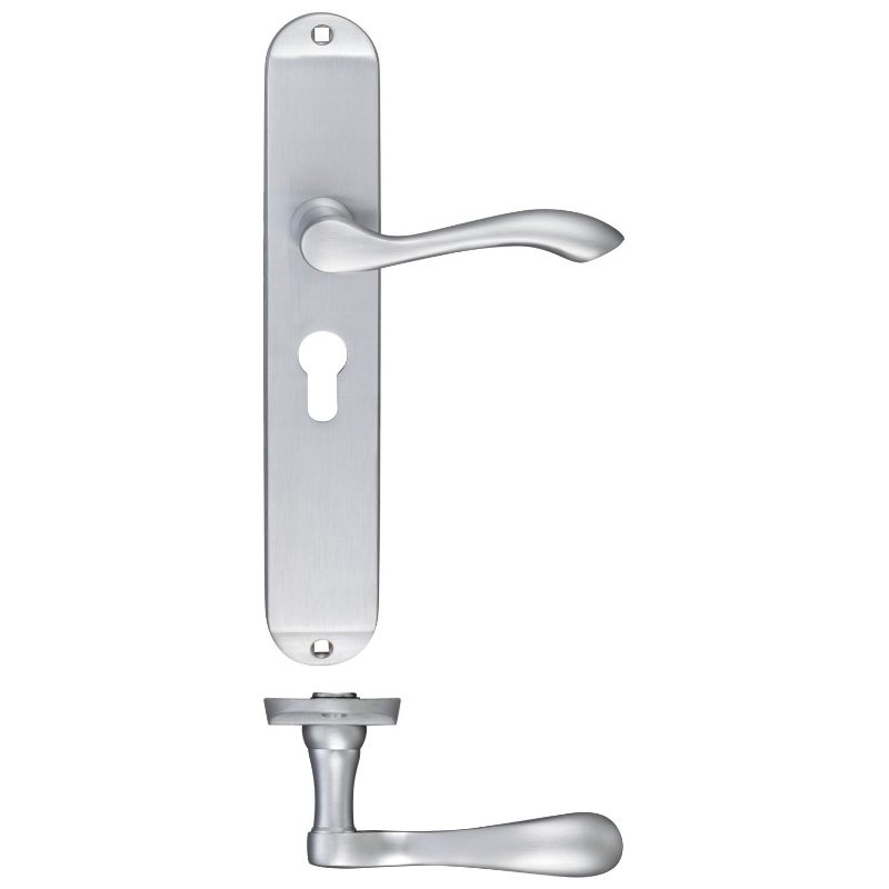 Arundel Lever Euro Lock (47.5mm c/c) Furniture - Long Plate 245 x 42mm-Satin Chrome