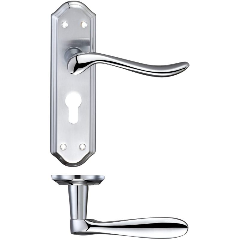 Lincoln Lever Euro Lock (47.5mm c/c) Furniture 180 x 48mm-Satin Chrome / Polished Chrome