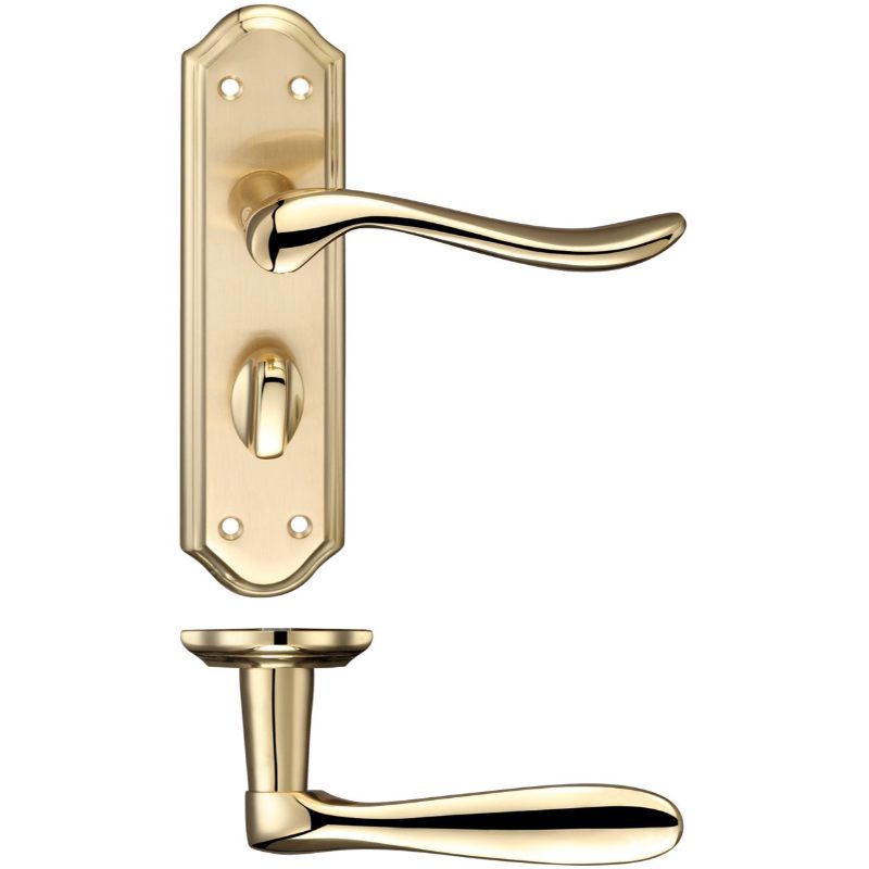 Lincoln Lever Bathroom (57mm c/c) Furniture 180 x 48mm-Satin Brass / Polished Brass