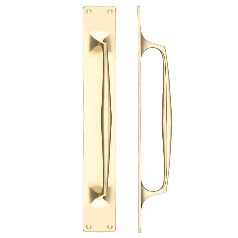 Cast Brass Pull Handle with Backplate - 425 x 60mm-Polished Brass