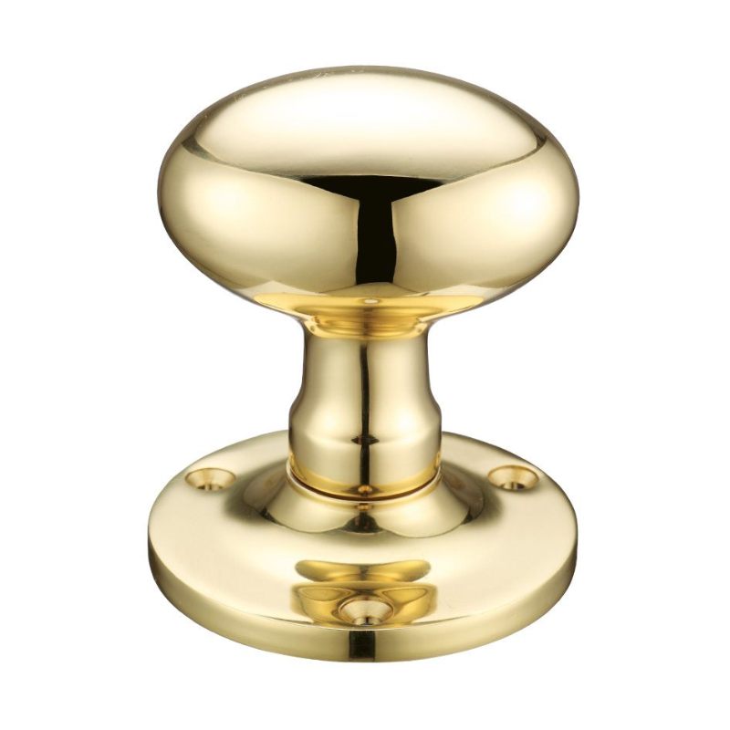 Oval Mortice Knob Furniture 62.5mm Rose dia.-Polished Brass