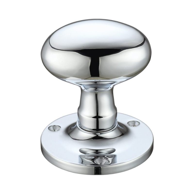 Oval Mortice Knob Furniture 62.5mm Rose dia.-Polished Chrome