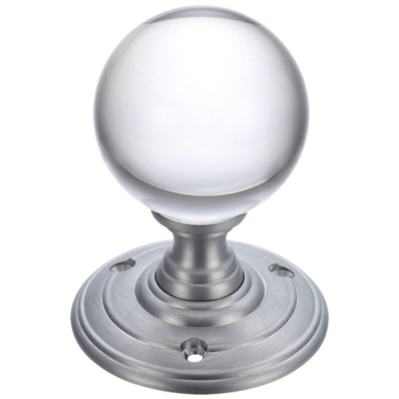 Glass Ball Mortice Knob - Plain 55mm-Satin Chrome