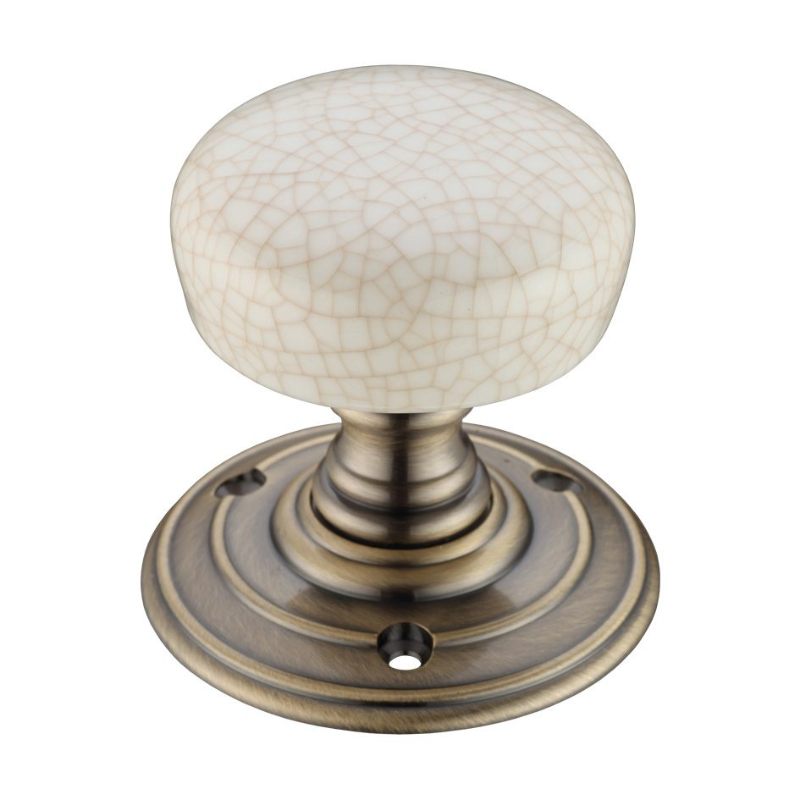 Porcelain Mortice Knob on Round Rose - Ivory Crackle - Face Fix-Florentine Bronze