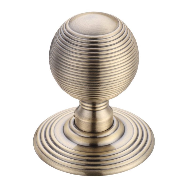 Ringed Mortice Knob on Round Rose - Concealed Fix - Solid-Florentine Bronze