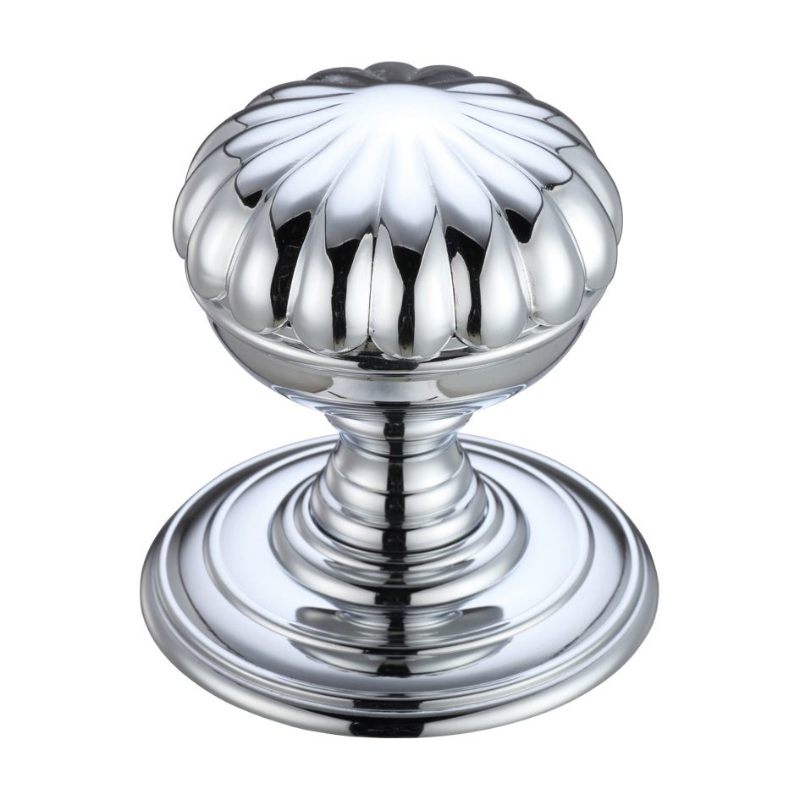 Flower Mortice Knob on Round Rose - Concealed Fix -Polished Chrome