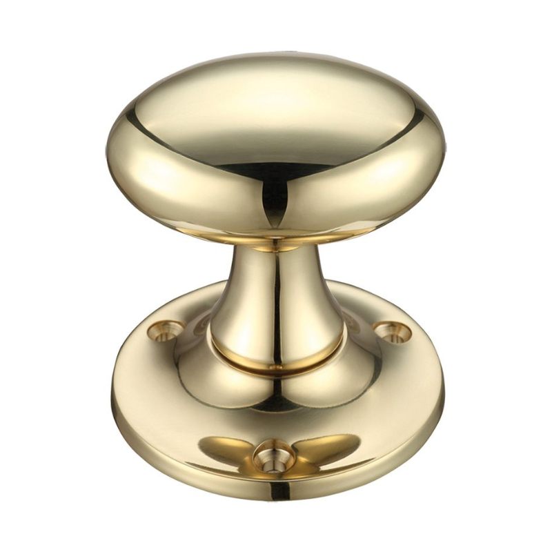 Oval Mortice Knob Furniture 60mm Rose dia.-Polished Brass
