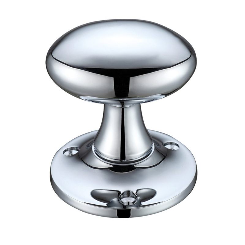 Oval Mortice Knob Furniture 60mm Rose dia.-Polished Chrome