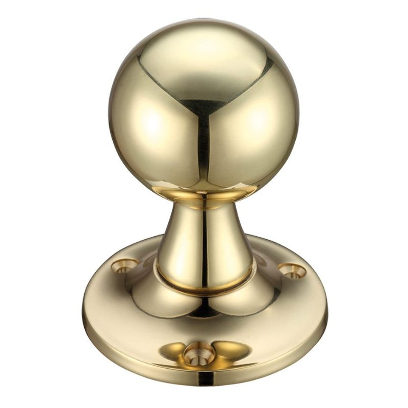 Ball Mortice Knob Furniture 60mm Rose dia.-Polished Brass