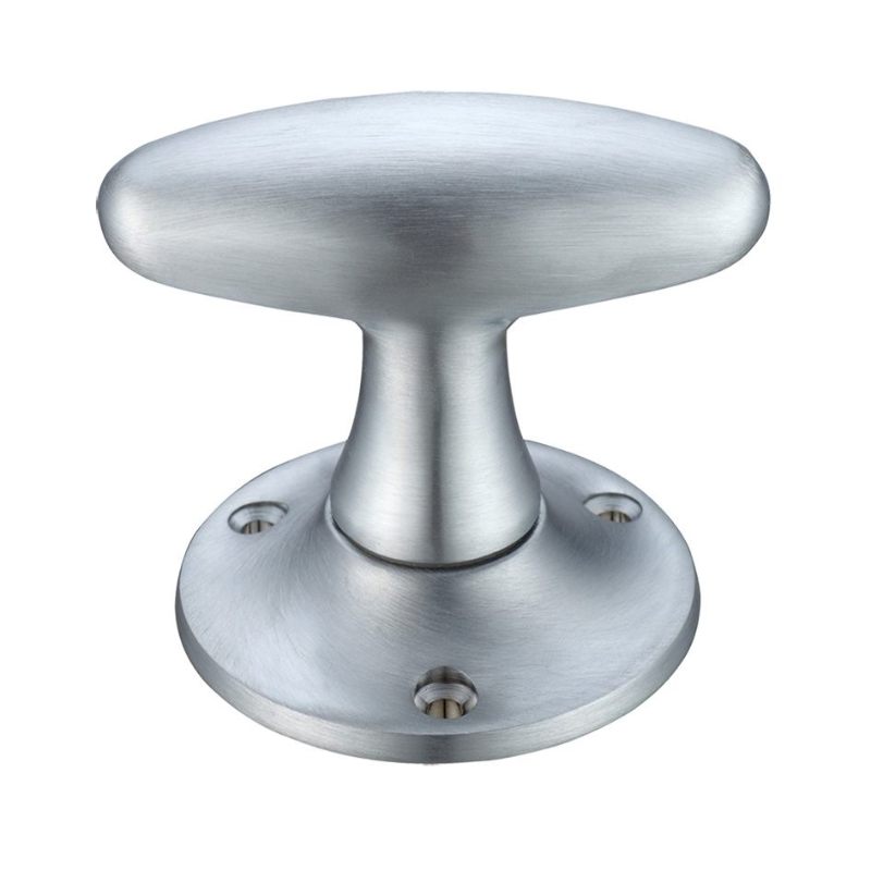Extended Oval Mortice Knob Furniture 60mm Rose dia.-Satin Chrome