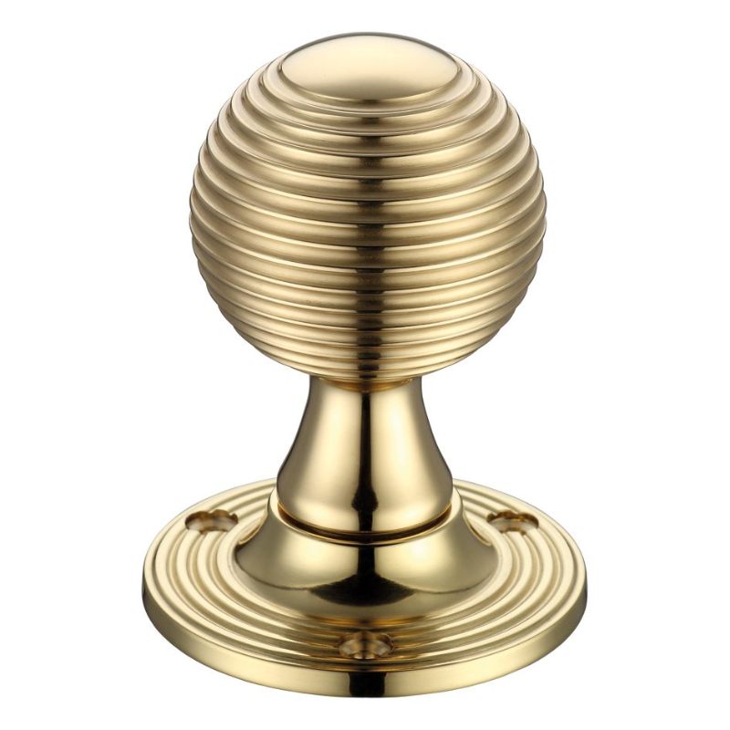 Queen Anne Mortice Knob Furniture 60mm Rose dia.-Polished Brass