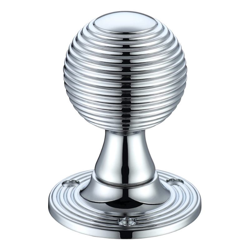 Queen Anne Mortice Knob Furniture 60mm Rose dia.-Polished Chrome