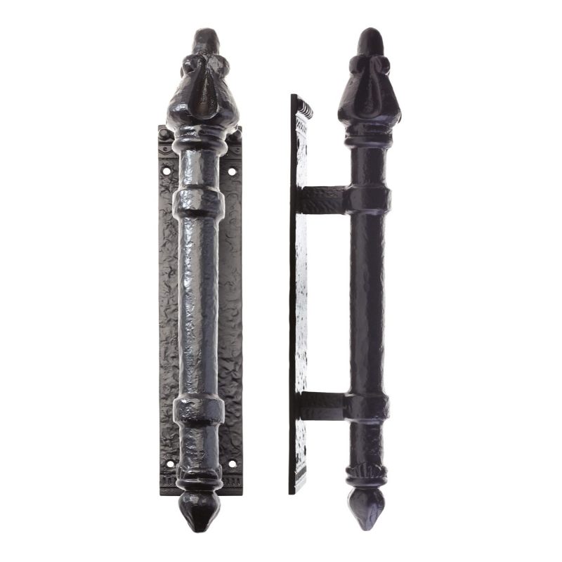 Round Pull Handle on Backplate 304mm x 63mm - 2.5mm-Black Antique