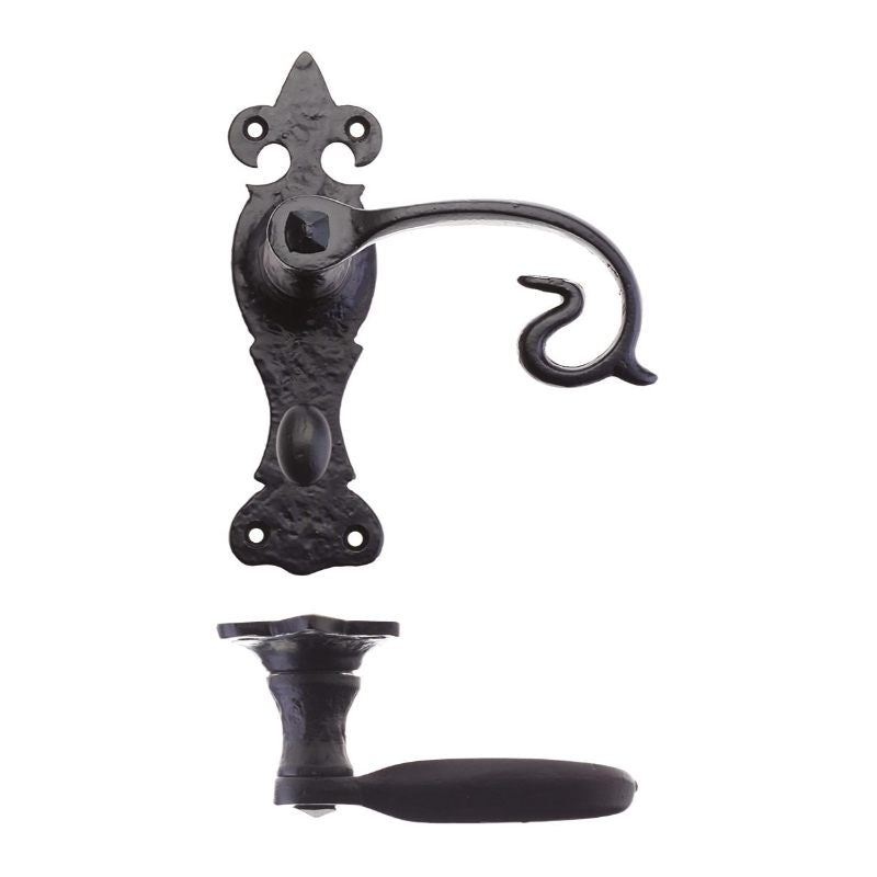 Scroll Lever on Fleur De Lys Backplate - 6" - Bathroom-Black Antique