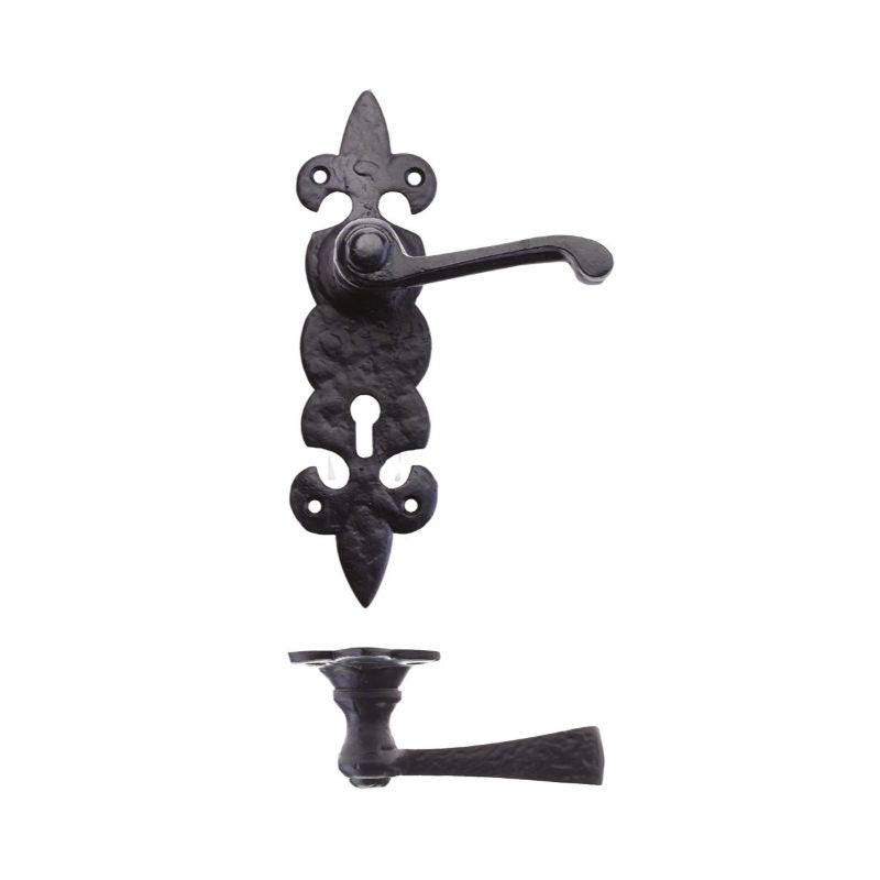 Lever on Fleur de Lys Lock Backplate-Black Antique