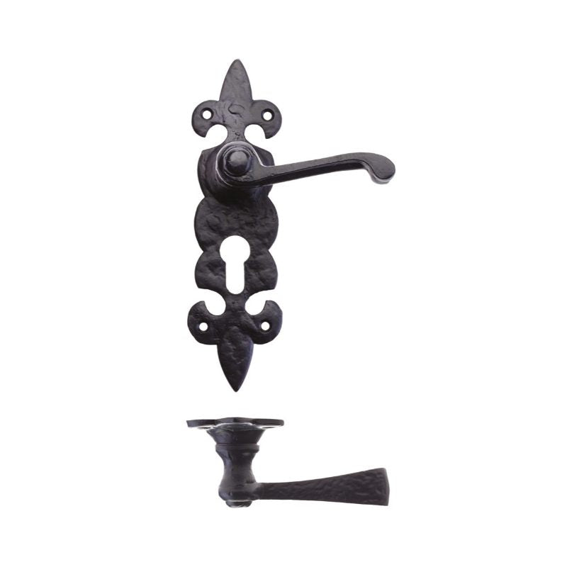 Lever on Fleur de Lys Euro Backplate-Black Antique