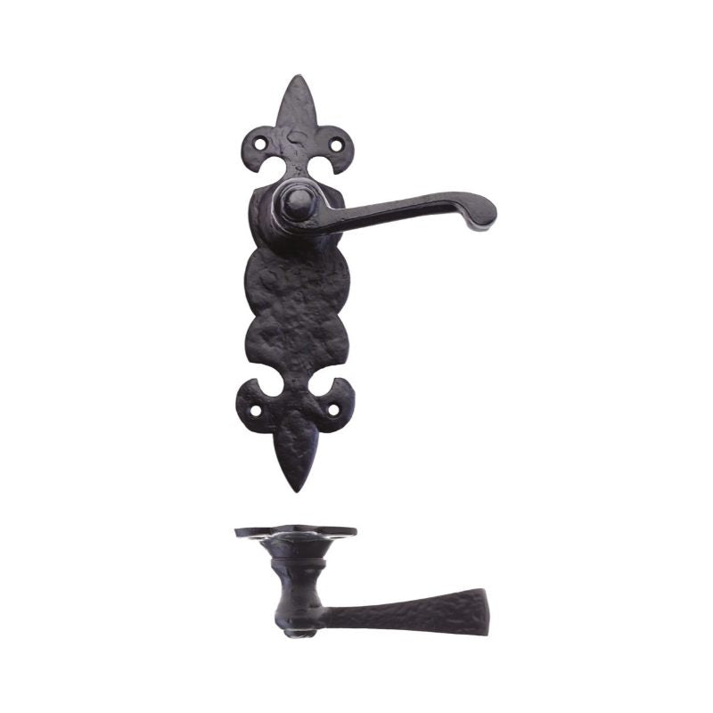 Lever on Fleur de Lys Latch Backplate-Black Antique